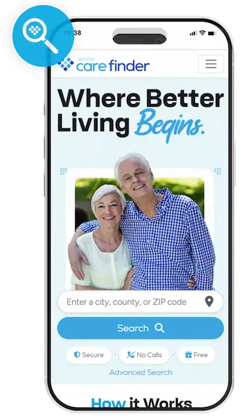 Mobile phone showing Care Finder app