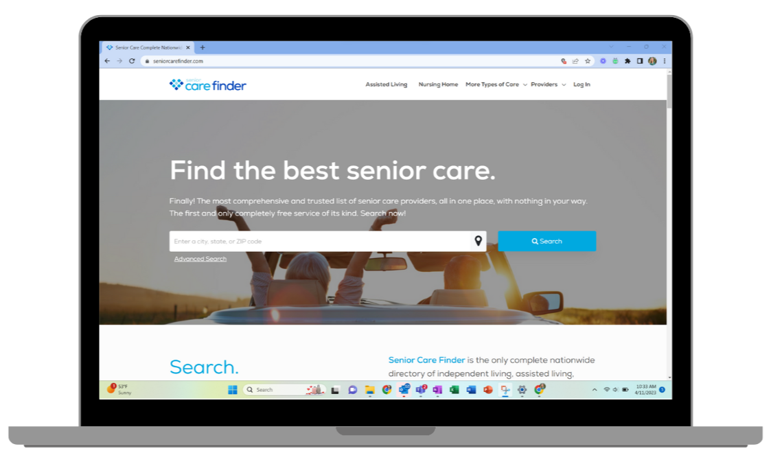 Laptop showing SeniorCarefinder listings