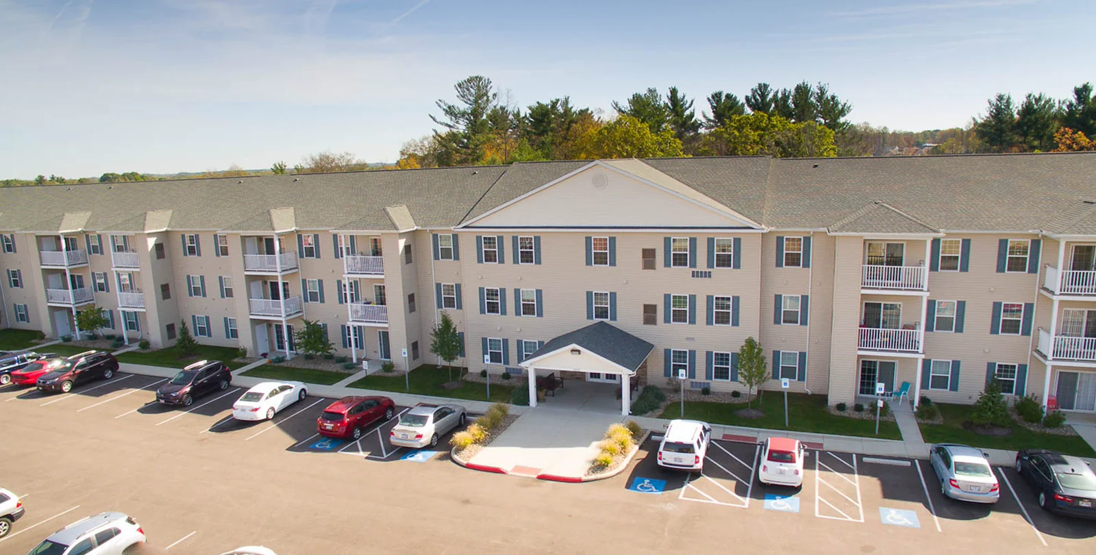 Active adult living and independent living at Beaver Run Senior Apartments in Brighton Township, PA, front exterior